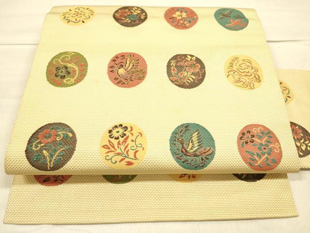 平和屋着物◎本場筑前博多織　八寸名古屋帯　花丸文　正絹　逸品　DAAK2538ob