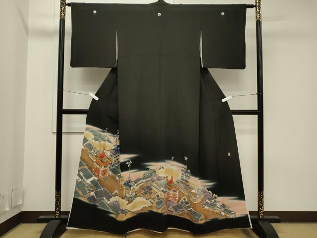 平和屋着物■豪華黒留袖　作家物　駒刺繍　風景文　暈し染め　金彩　正絹　逸品　CAAI5402dy