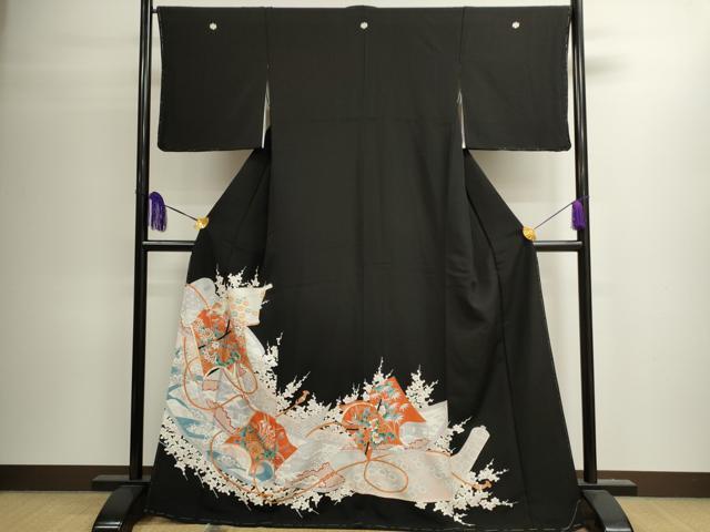 平和屋着物■豪華黒留袖　駒刺繍　松竹梅休み鳥冊子吉祥花文　金彩　正絹　逸品　未使用　CAAI4329ze