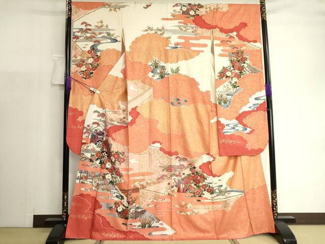 平和屋着物■豪華振袖　駒刺繍　御所車花文　金銀彩　正絹　逸品　DAAJ0086ma