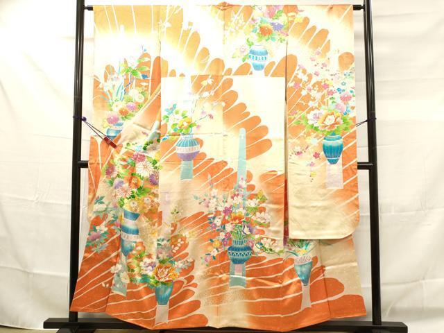 平和屋着物■豪華振袖　駒刺繍　飾花文　暈し染め　金彩　正絹　逸品　DAAK1032tw