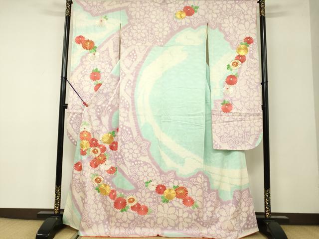 平和屋着物●豪華振袖　駒刺繍　総刺繍　絞り　草花文　正絹　逸品　DAAJ5652du
