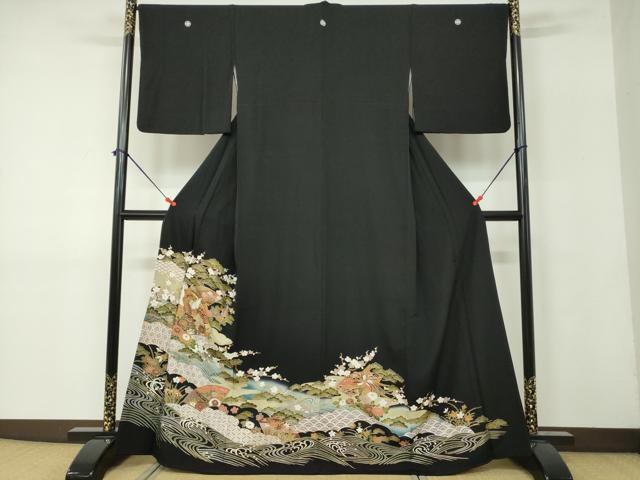 平和屋着物■豪華黒留袖　駒刺繍　地紙鳳凰草花文　金彩　正絹　逸品　DAAJ2405ud