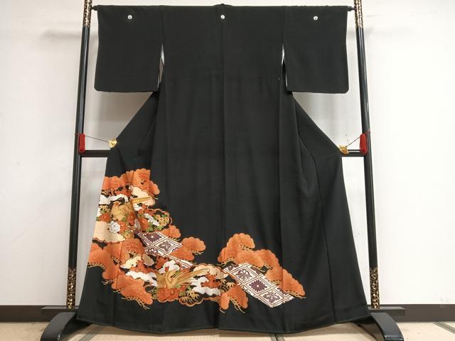 平和屋着物■豪華黒留袖　駒刺繍　雲取り花鳥文　金彩　正絹　逸品　AAAM7595np