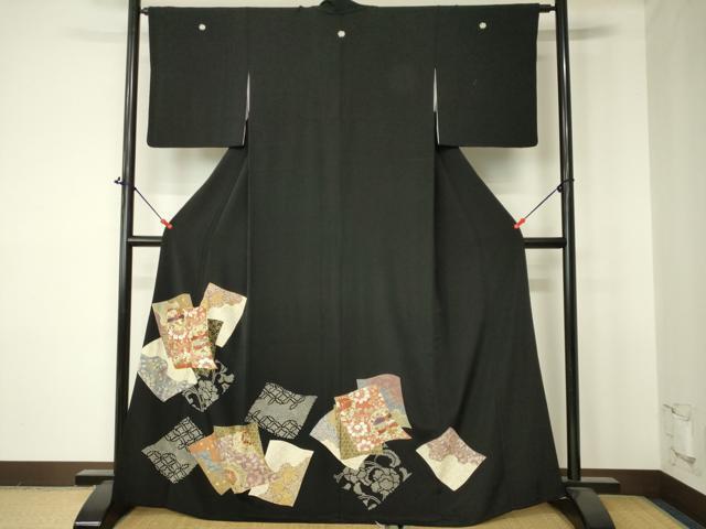 平和屋着物■豪華黒留袖　駒刺繍　鳳凰草花文　金彩　正絹　逸品　DAAJ8093cm