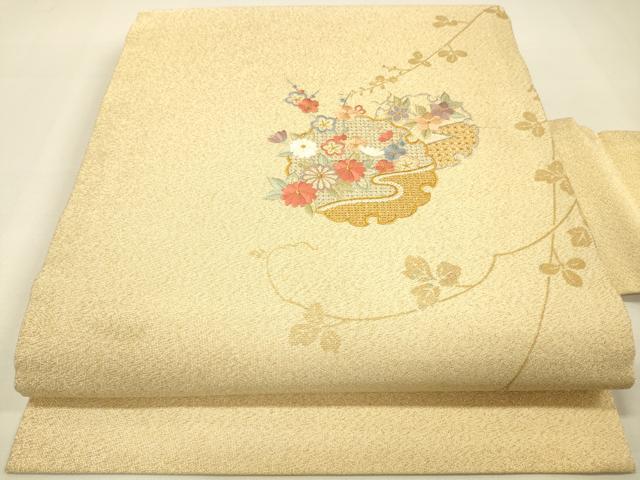 平和屋着物◎中国三大刺繍　スワトウ刺繍　汕頭刺繍　九寸名古屋帯　雪輪花文　金銀糸　正絹　逸品　DAAJ4325re