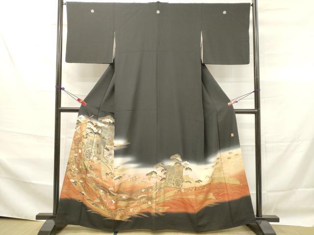 平和屋着物■豪華黒留袖　作家物　御所車花松文　暈し染め　金銀彩　正絹　逸品　DAAK1008tw