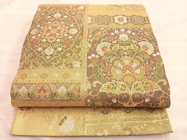 平和屋着物●佐賀錦　六通柄袋帯　唐織　違い棚正倉院文　金糸　正絹　逸品　BAAL2323du