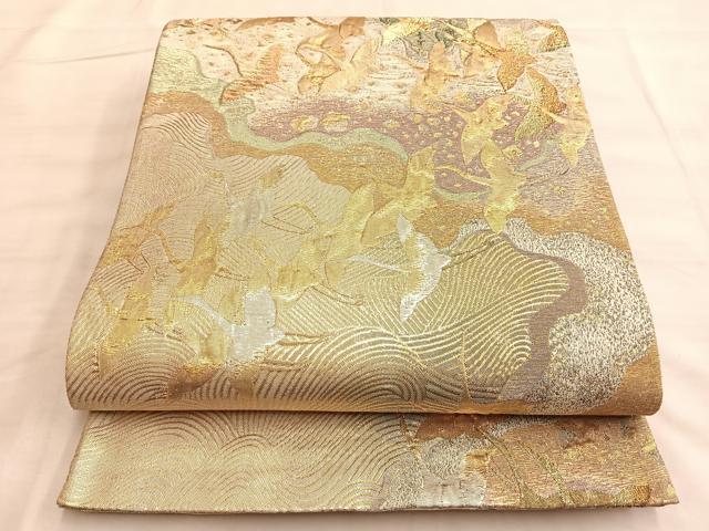 平和屋着物●六通柄袋帯　千歳波千羽鶴文　金銀糸　正絹　逸品　BAAL2765du