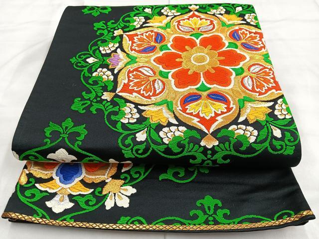 平和屋着物◎六通柄袋帯　唐織　宝相華　黒地　金銀糸　正絹　逸品　BAAM3447cm