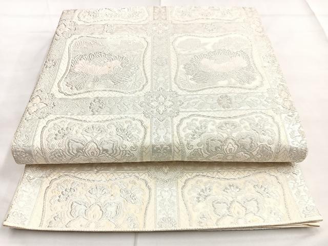 平和屋着物◎六通柄袋帯　古代更紗　銀糸　正絹　逸品　BAAM3439cm