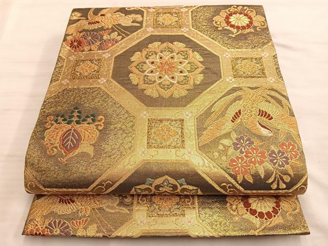 平和屋着物●六通柄袋帯　唐織　鳳凰蜀江正倉院文　金糸　正絹　逸品　BAAL2331du