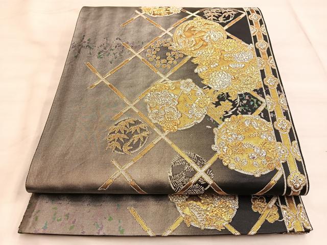 平和屋着物■六通柄袋帯　格天井花丸文　金銀糸　引箔　正絹　逸品　BAAL2758du