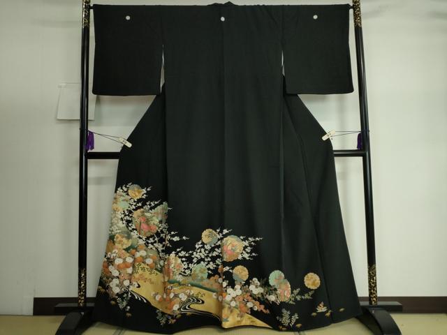 平和屋着物●豪華黒留袖　雪輪花文　金彩　正絹　逸品　DAAK4249ic