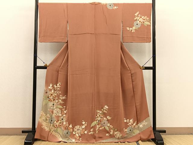 平和屋着物●訪問着　刺繍　舞花文　暈し染め　金彩　正絹　逸品　BAAM7443pm