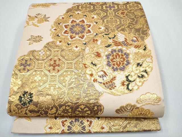 平和屋着物●六通柄袋帯　道長正倉院鳳凰花文　金糸　正絹　逸品　CAAJ2173hy