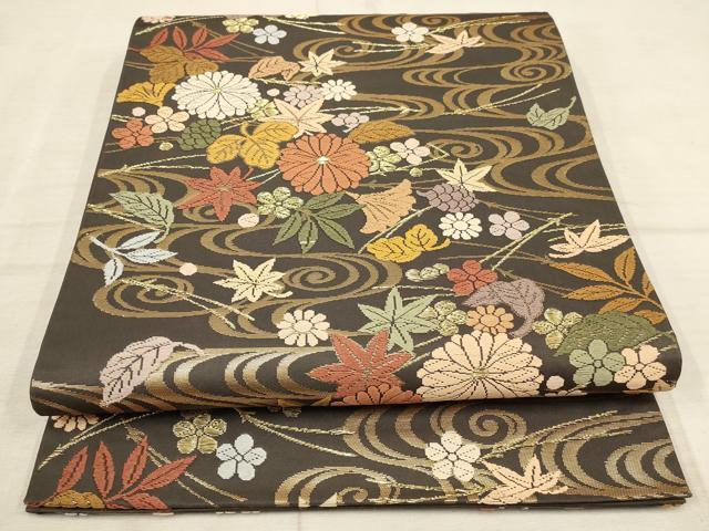 平和屋着物●六通柄袋帯　百花繚乱吹寄文　唐織錦　金糸　正絹　逸品　AAAN8141wj
