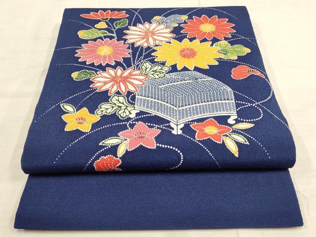 平和屋着物●九寸開き名古屋帯　草花文　鬼しぼ縮緬　正絹　逸品　AAAN9856wj