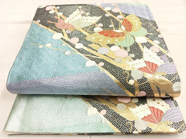 平和屋着物◎佐賀錦　六通柄袋帯　唐織　花蝶文　金銀糸　正絹　逸品　BAAM3354cm