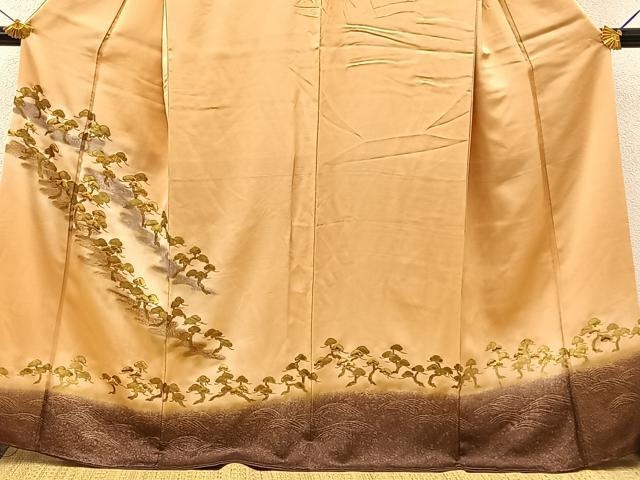 平和屋着物■豪華色留袖　手描き　刺繍　流水松葉文　暈し染め　金彩　正絹　逸品　BAAK9962ct