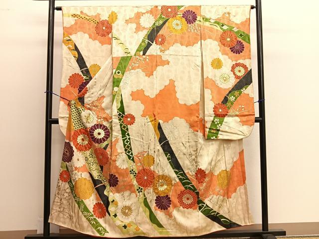 平和屋着物■豪華振袖　雲取り花文　金銀彩　正絹　逸品　BAAL8196xi