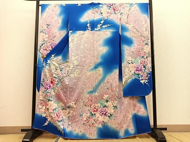 平和屋着物■豪華振袖　孔雀花文　金彩　正絹　逸品　BAAM3087ph