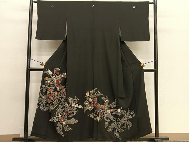 平和屋着物■豪華黒留袖　束ね熨斗流水花文　金彩　正絹　逸品　BAAL8130xi