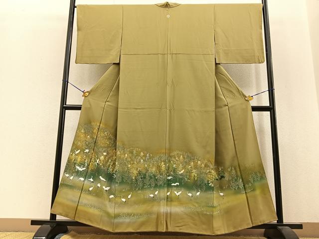  flat peace shop kimono # gorgeous color tomesode hand ..... crane writing .. dyeing gold paint silk excellent article BAAM9623xa