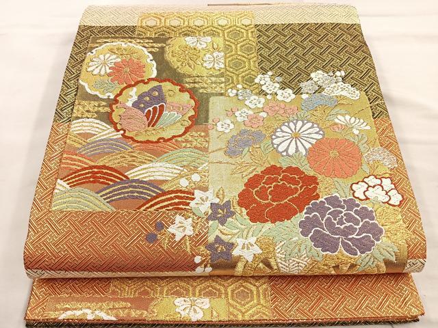 平和屋着物●佐賀錦　六通柄袋帯　雪輪青海波花蝶文　金銀糸　正絹　逸品　BAAL6082ea