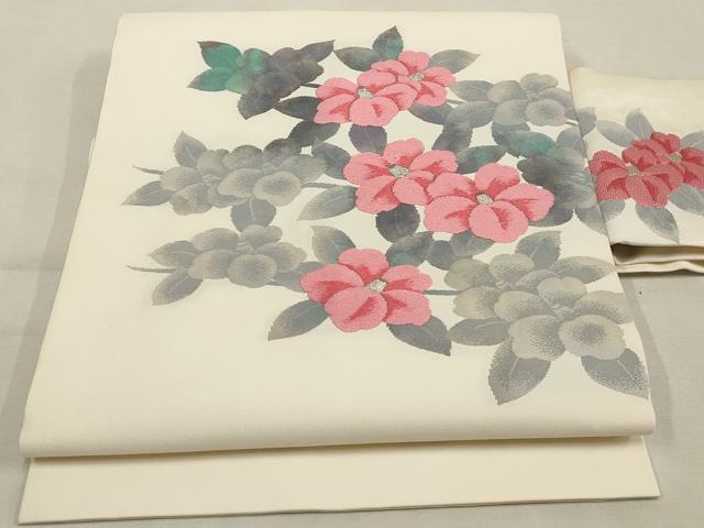 平和屋着物◎九寸名古屋帯　枝花文　銀糸　正絹　逸品　AAAN1503tm