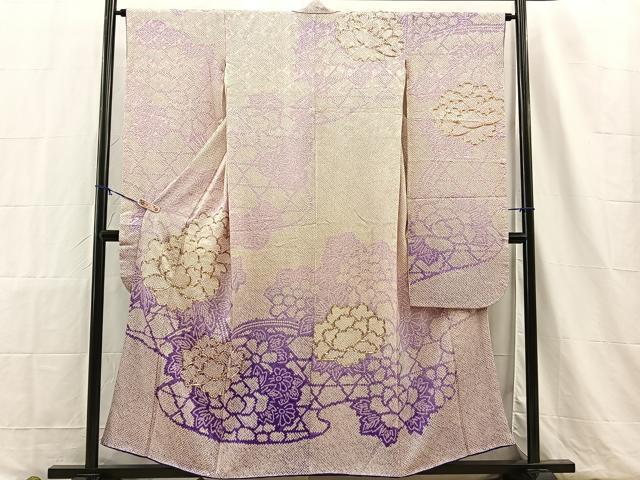 平和屋着物■豪華振袖　総絞り　駒刺繍　牡丹花文　暈し染め　やまと誂製　正絹　逸品　BAAN7004hz