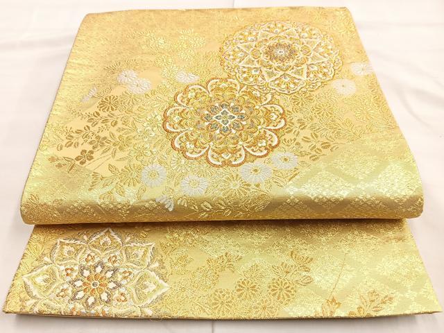 平和屋着物◎六通柄袋帯　正倉院花文　本金箔　正絹　逸品　BAAM3345cm