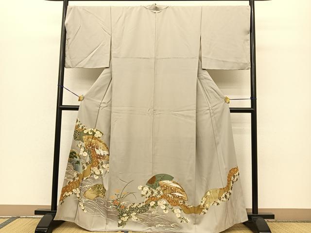平和屋着物■豪華色留袖　駒刺繍　道長地紙群鶴花文　暈し染め　金銀彩　正絹　逸品　BAAM1282sa