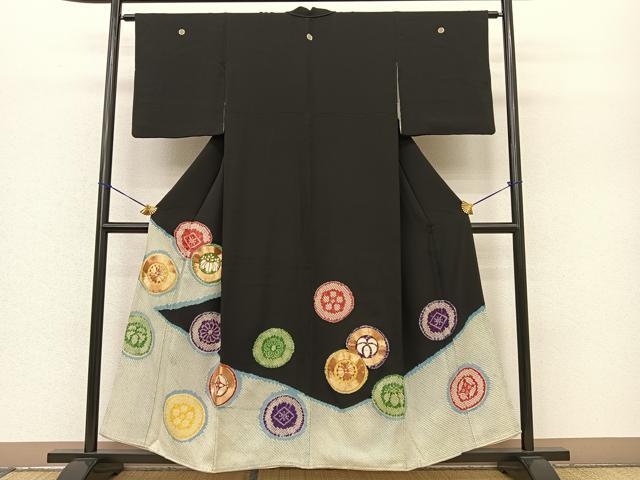 平和屋着物■豪華黒留袖　駒刺繍　絞り　花丸文　正絹　逸品　BAAM1263sa