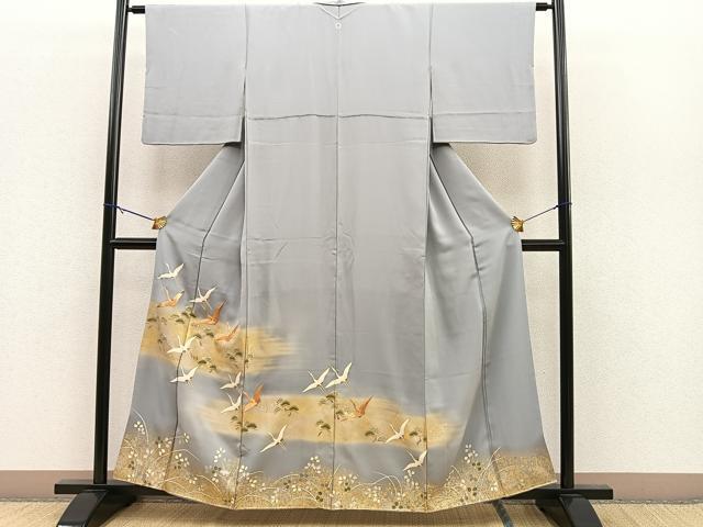 平和屋着物■豪華色留袖　駒刺繍　松飛鶴文　暈し染め　金彩　正絹　逸品　BAAL4247kj
