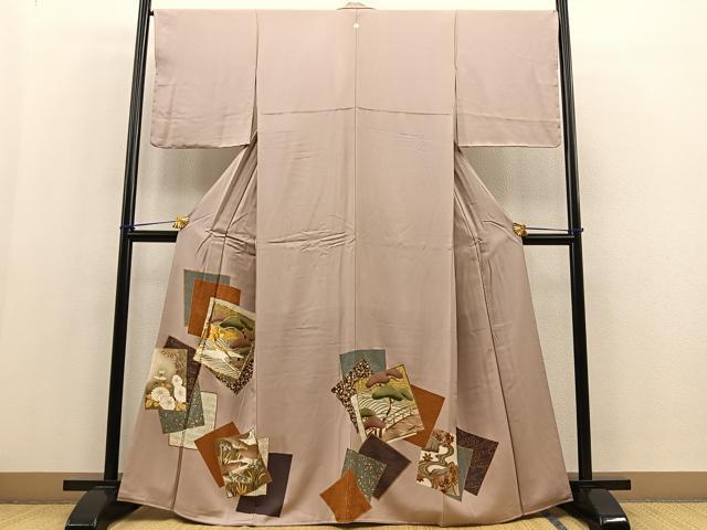 平和屋着物■豪華色留袖　駒刺繍　色紙重ね飛鶴草花文　金彩　正絹　逸品　未使用　BAAM5469ev
