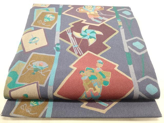 平和屋着物■全通柄九寸開き名古屋帯　松皮菱玩具文　金彩　鬼しぼ縮緬　正絹　逸品　DAAK3232op