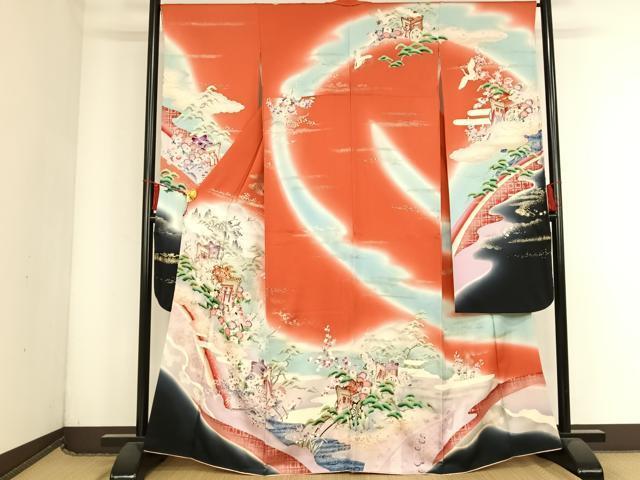 平和屋着物■豪華振袖　駒刺繍　御所車花文　暈し染め　金彩　正絹　逸品　AAAM6356sa