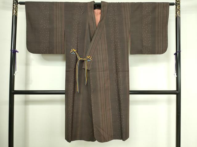 平和屋着物■道中着　紬地　成り物間道　ロング丈　正絹　逸品　DAAK9282cm
