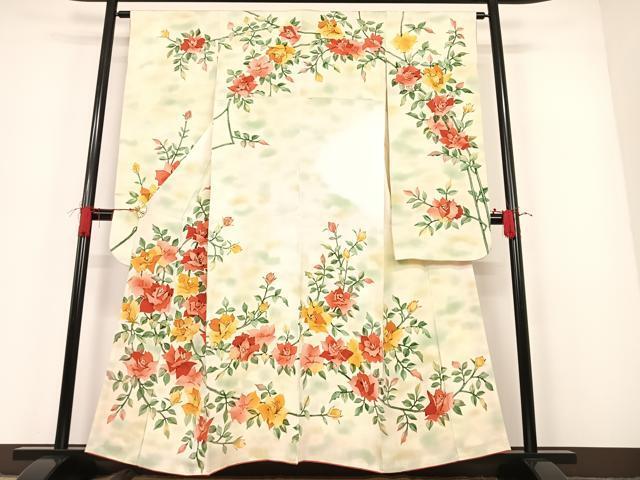 平和屋着物●豪華振袖　枝花文　暈し染め　正絹　逸品　AAAO0021ph