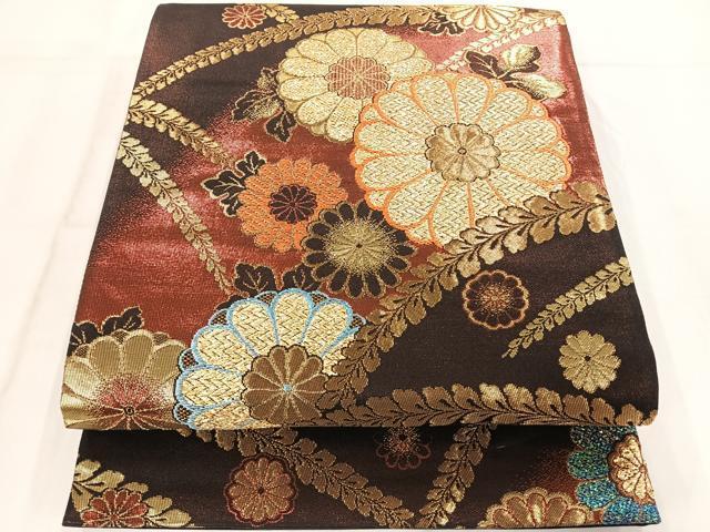 平和屋着物◎全通柄袋帯　八重菊　金糸　正絹　逸品　AAAM8748yx