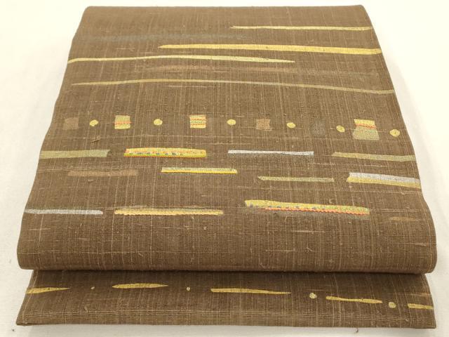 平和屋着物●太鼓柄袋帯　紬地　刺繍　幾何学文様　金銀彩　正絹　逸品　AAAN3808az