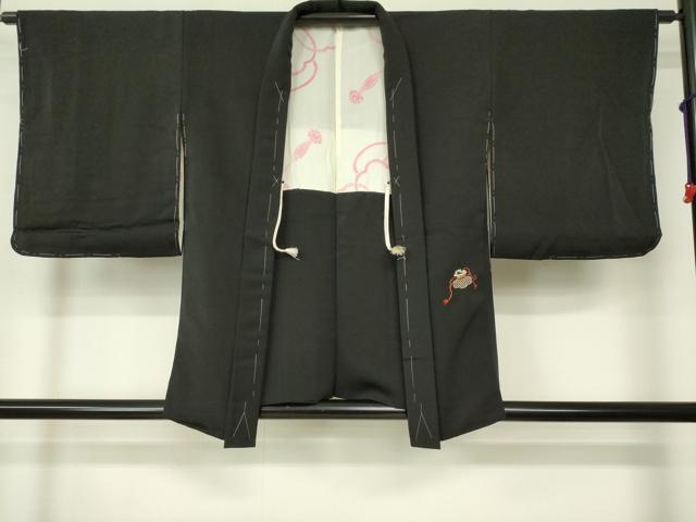 平和屋着物■羽織　総刺繍　絵巻文　黒地　正絹　逸品　DAAK9484cm