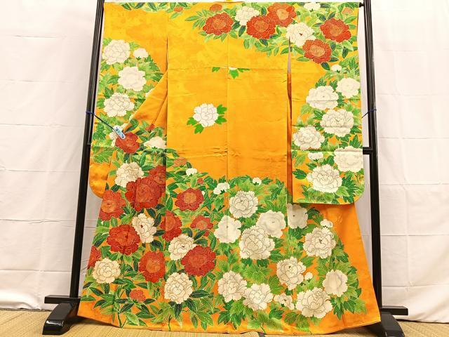 平和屋着物■豪華振袖　駒刺繍　牡丹文　金彩　正絹　逸品　BAAN4023xa