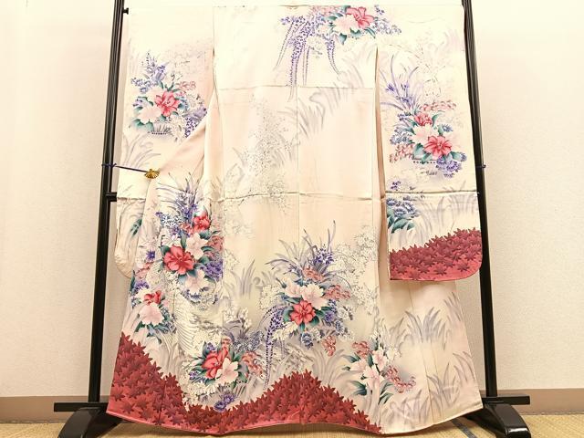 平和屋着物■豪華振袖　孔雀花文　暈し染め　銀彩　正絹　逸品　BAAM4940ow