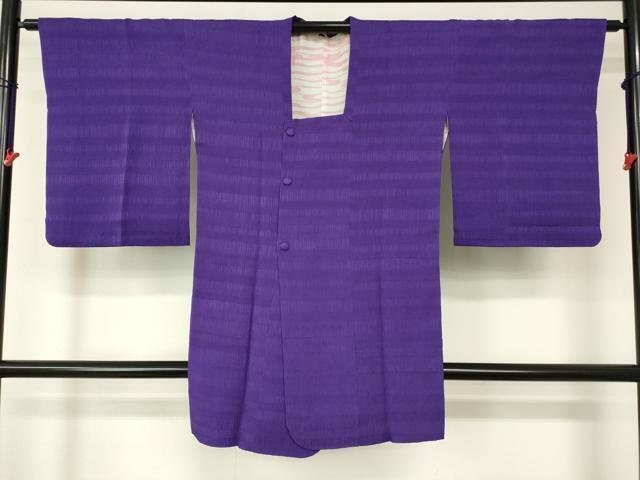 平和屋着物■道行コート　横段地紋　菖蒲色　ロング丈　正絹　逸品　DAAK9477cm