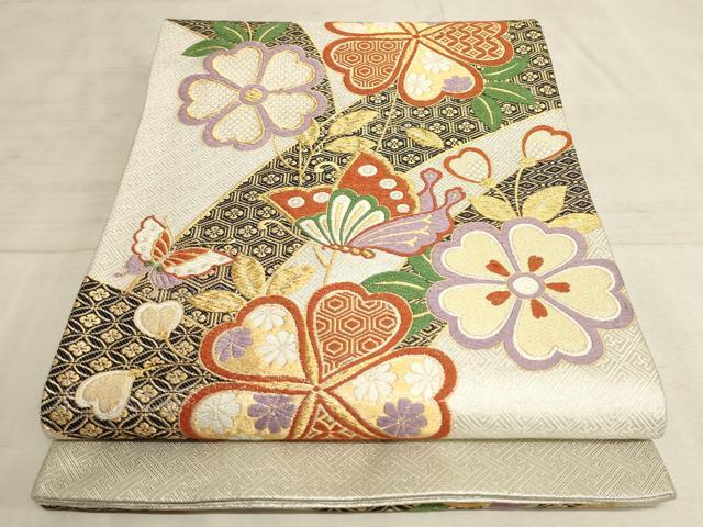 平和屋着物●佐賀錦　六通柄袋帯　唐織　舞蝶花文　金糸　正絹　逸品　AAAN8999pf