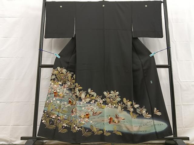 平和屋着物■豪華黒留袖　友禅　作家物　鴛鴦枝梅文　暈し染め　正絹　逸品　BAAM7654xa
