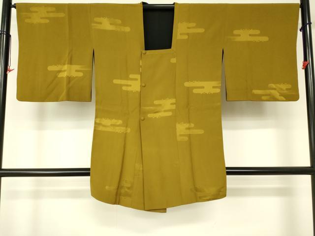平和屋着物■道行コート　リバーシブル　霞文　黄金色　正絹　逸品　DAAK9403cm