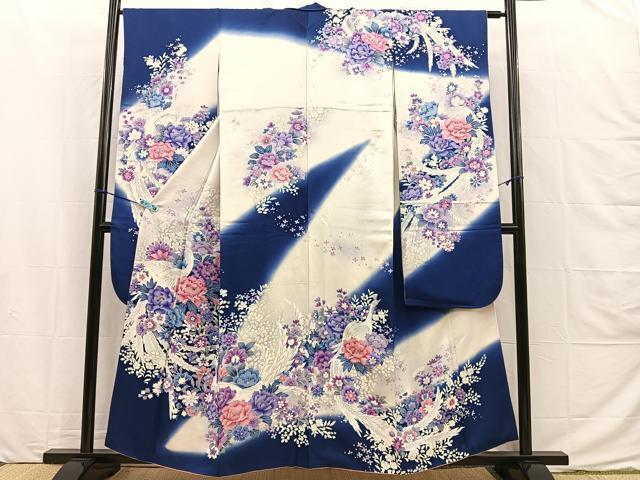 平和屋着物■豪華振袖　刺繍　鳳凰花文　暈し染め　銀彩　正絹　逸品　BAAM8439sa